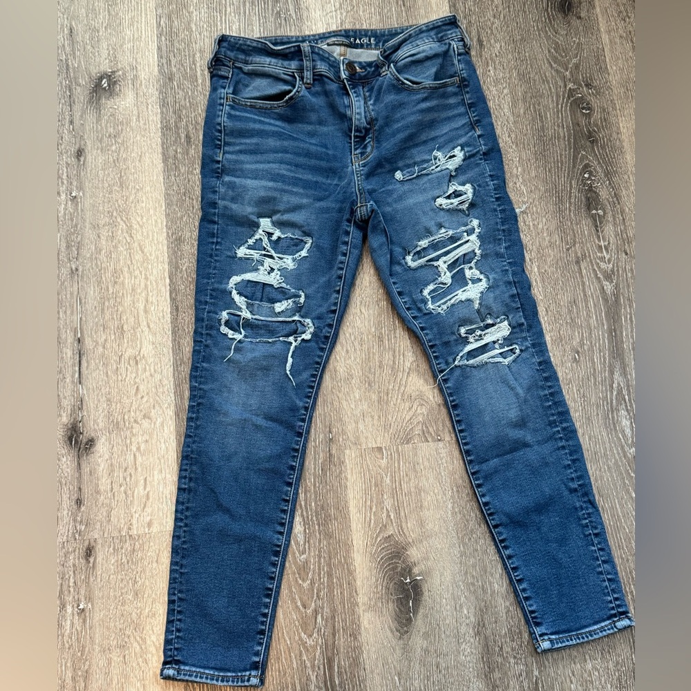 American Eagle Outfitters Distressed Hi-Rise Jeggings Cozy Next Level Stretch